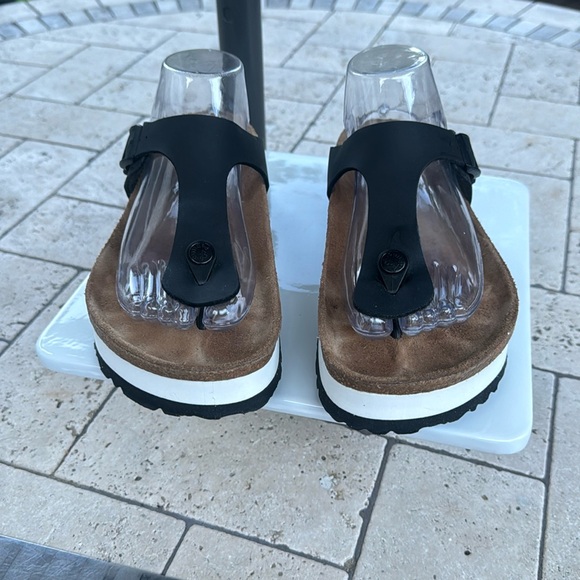 BIRKENSTOCK PAPILLIO Gizeh Platform Black Sandals Size 8 EUR 39 - Picture 2 of 12